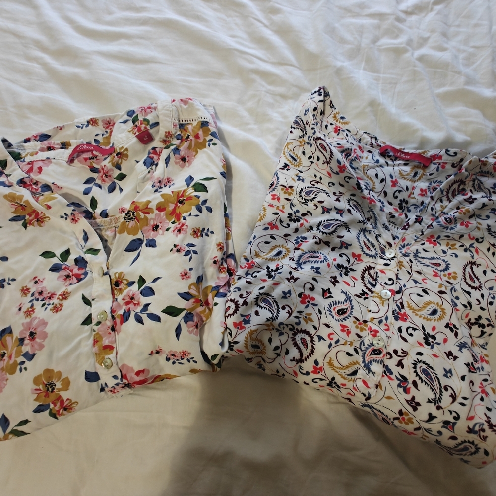 2 Blouson Shirts S Oliver 42 / L Cotton EUC Floral Paisley